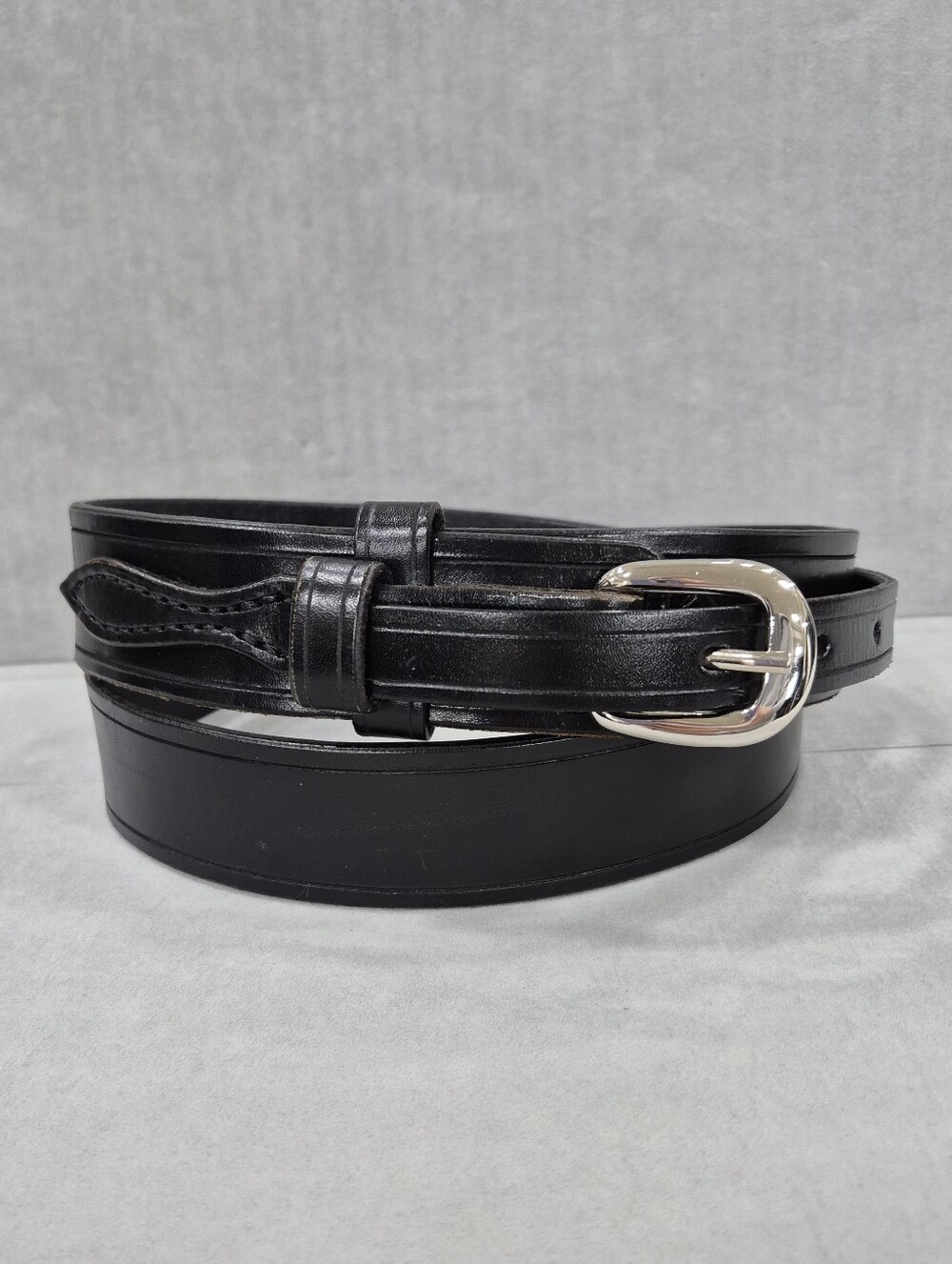 Aker San Diego Ranger belt men's 40 black leather solid brass silver buckle